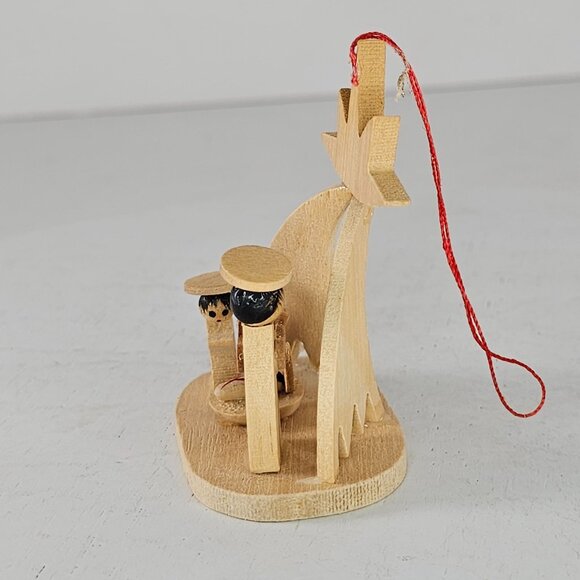 Handcrafted Wooden Nativity Scene Ornament With Red Hanging Loop - Picture 2 of 8